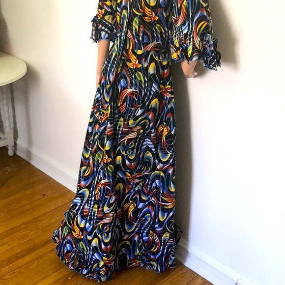 Ethnic Bird Print Maxi Dress with Flutter Sleeves - Picture 15 of 17